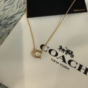 NWT Coach Gold Crystal 'C' Pendant Necklace with Pearl Accent - Gold